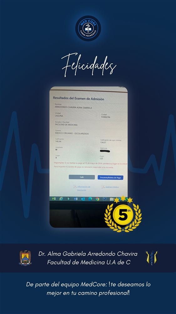 Comprobante de admisión de Diego Morales Piña, Facultad de Medicina UAdeC